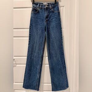 Zara Dark Wash Distressed Wide-Leg Jeans High Rise Size XXS